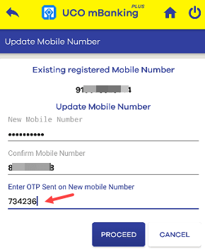 change UCO Mobile Number