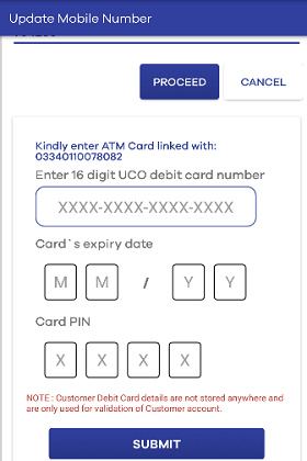 change UCO Mobile Number