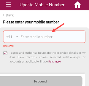 axis mobile banking change mobile number
