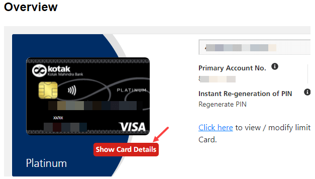 Check Kotak Bank ATM/Debit Card Details online