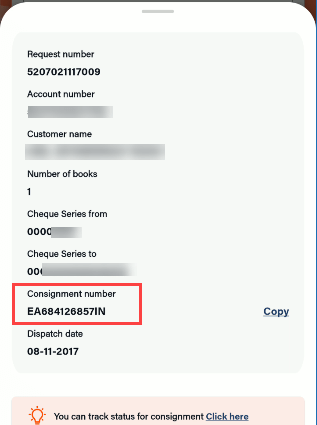 Bank of Baroda Cheque Book tracking delivery status