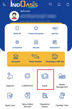 Indian bank cards section