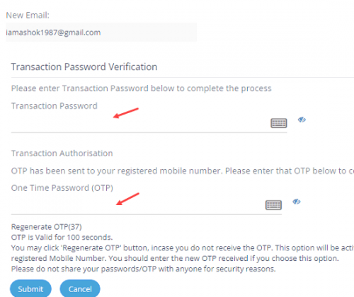 how to change email id in canara bank online