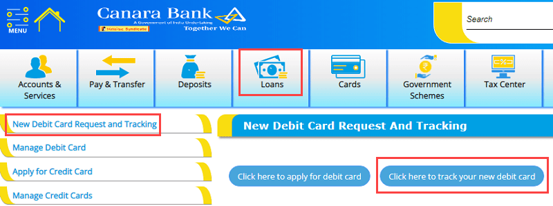 Track Canara Bank Debit Card Status Online