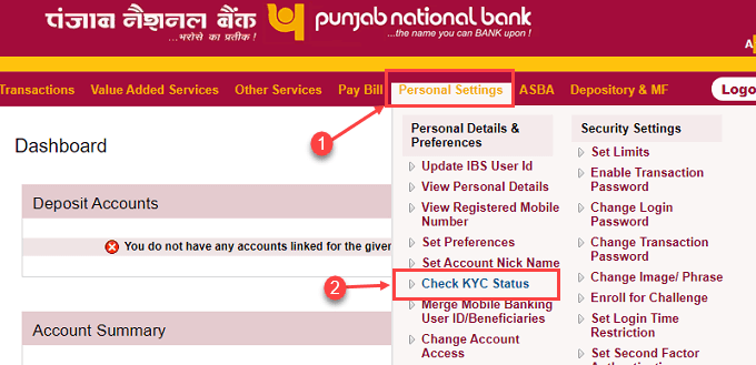 Punjab National Bank (PNB) KYC Status
