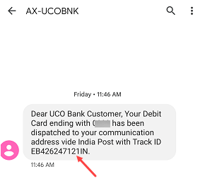 UCO Bank debit card delivery status track