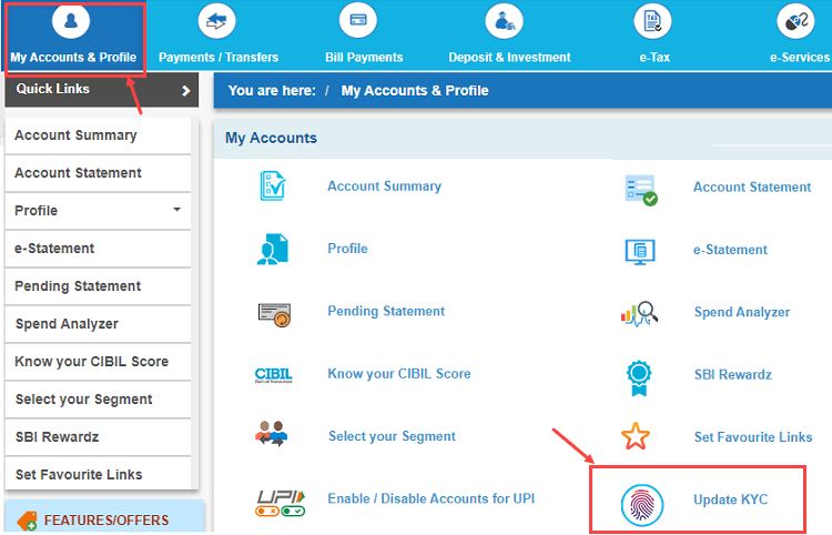 Check SBI account KYC status Online