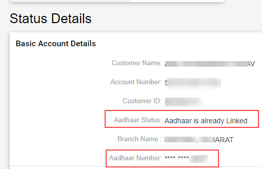 Bank of Baroda Aadhaar link status