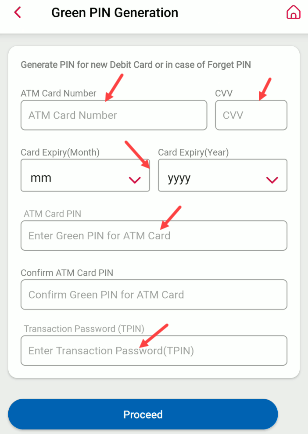 Central Bank of India Generate Green PIN