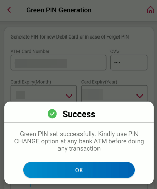Central Bank of India Generate Green PIN