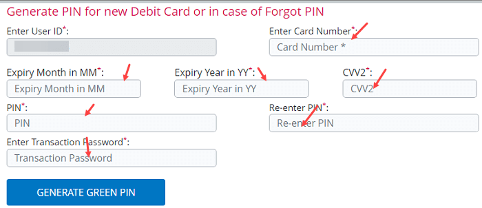 Central Bank of India Generate Green PIN