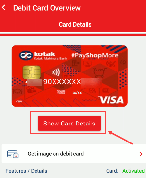 Kotak Bank Debit Card number CVV expiry date online check