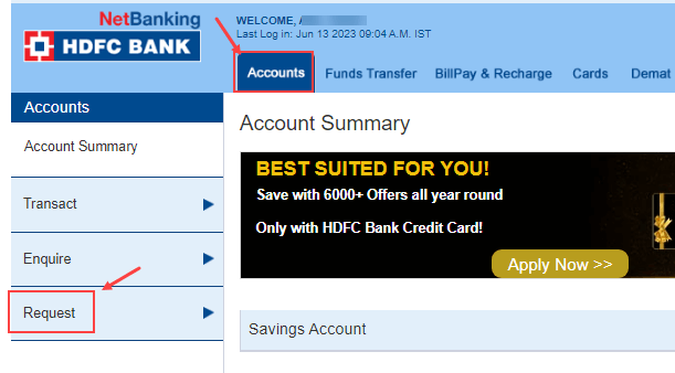 update/add Pan card HDFC account online