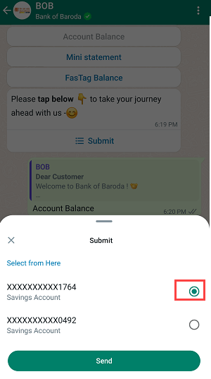 Get Bank of Baroda Account Balance on WhatsApp