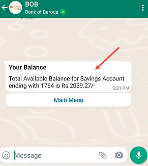 Get Bank of Baroda Account Balance on WhatsApp