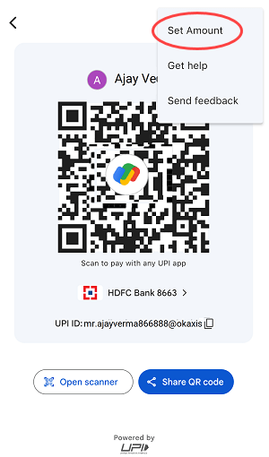 Create Google Pay Personalized QR Code for a specific amount