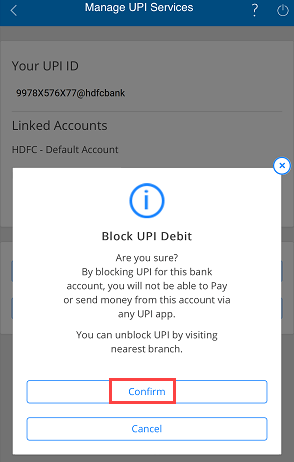 Block HDFC Account UPI Debit Transactions