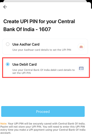 Add Central Bank of India account on Paytm and create upi account