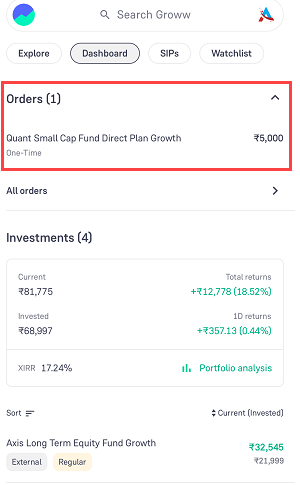 Invest Lump-Sum Amount in Mutual Fund Scheme using Groww Application