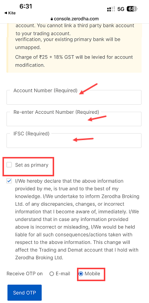Add New Bank Account in Zerodha