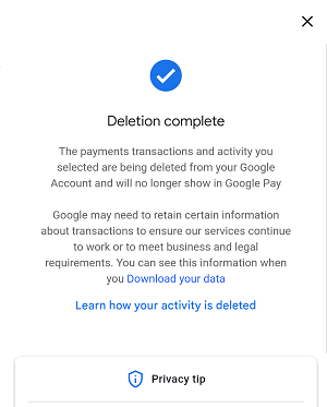 Delete Transaction history GooglePay