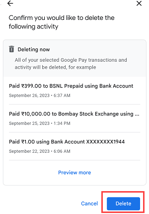 Delete Transaction history GooglePay