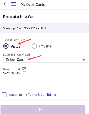 SBI Virtual Debit Card
