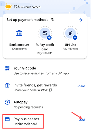 Add Debit/Credit Card Google Pay