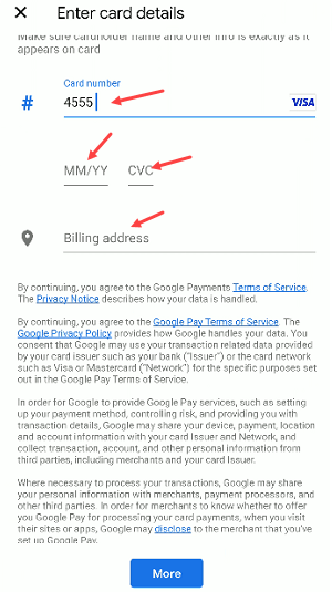 Add Debit/Credit Card Google Pay