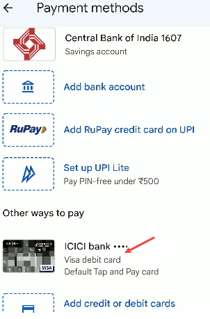 Add Debit/Credit Card Google Pay