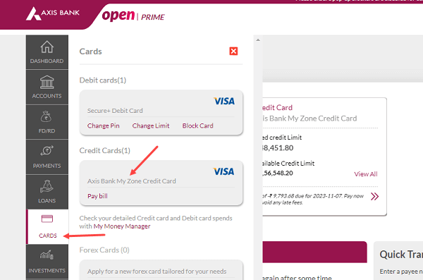 View your Axis Credit Card Number, CVV and Expiry on Mobile