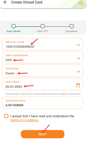 IDBI Mobile Banking Cards section 