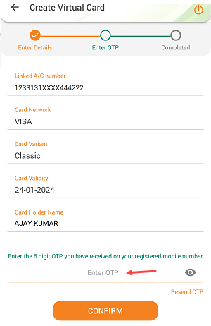 IDBI Mobile Banking Create Virtual Debit Card