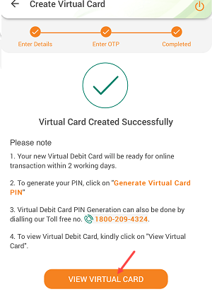 IDBI Mobile Banking Create Virtual Debit Card