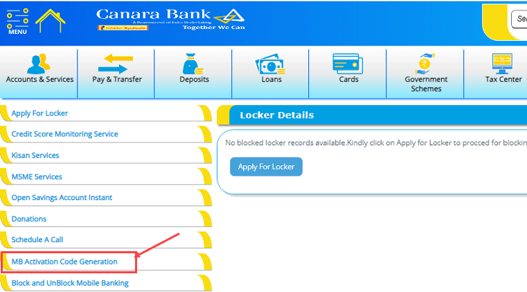 Canara Mobile banking activation code