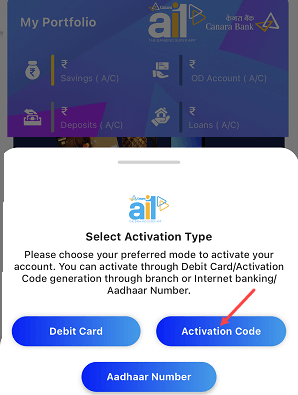 Canara Mobile banking activation code