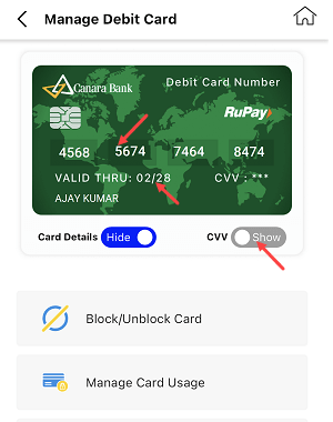canara bank visa classic credit card cvv number