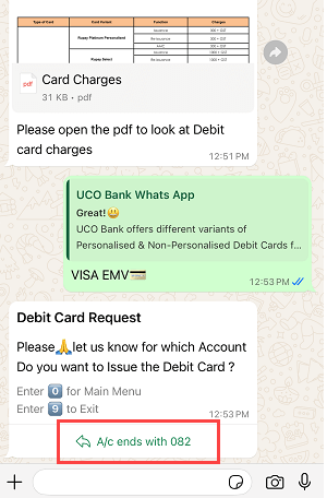 Apply for a UCO Bank Debit Card on WhatsApp