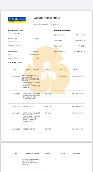 Download the Indian Bank Account Three Month Statement