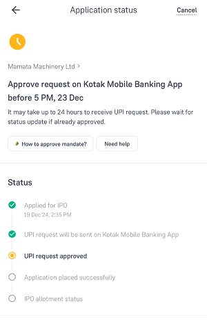 Approving IPO Mandate from Kotak Lite Mobile Banking