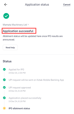 Approving IPO Mandate from Kotak Lite Mobile Banking
