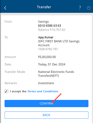 Transfer Money via NEFT from HDFC Mobile Banking
