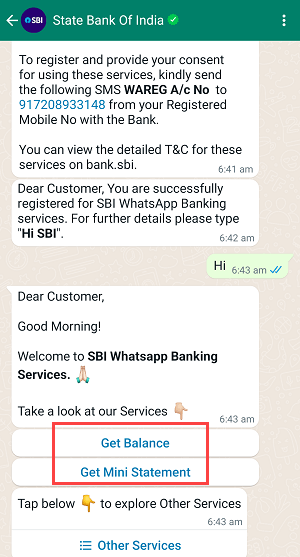 Activate SBI WhatsApp Banking