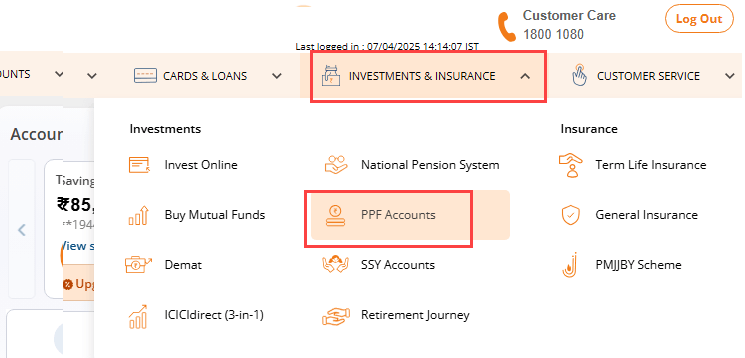 Online PPF Partial Withdrawal with ICICI Bank