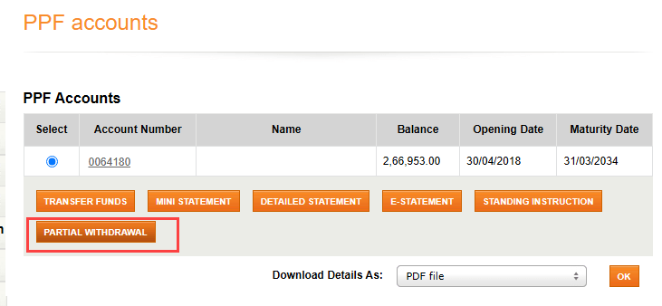 Online PPF Partial Withdrawal with ICICI Bank